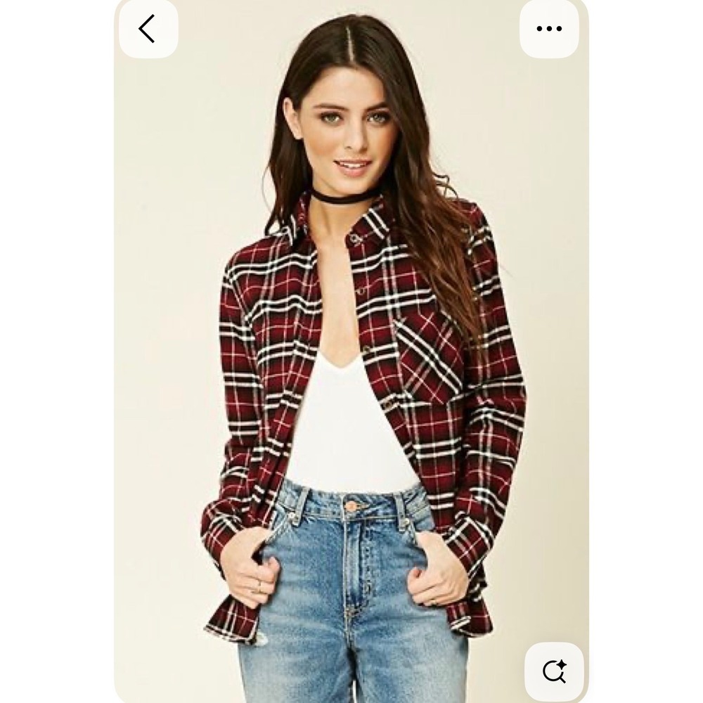 Forever 21 Womens Burgundy Plaid Flannel Button Down Shirt F21-02-253 Medium
